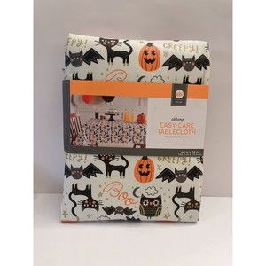 Plaid Vinyl Tablecloth 60x84 Orange Black Halloween Rectangle Oblong -NEW
